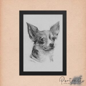 poster en papier mat encadré portrait de chihuahua aux graphites scanné en haute qualité
