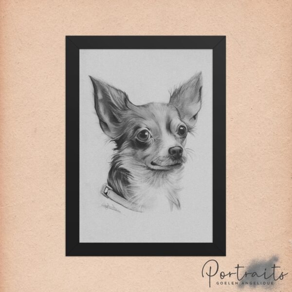 poster en papier mat encadré portrait de chihuahua aux graphites scanné en haute qualité